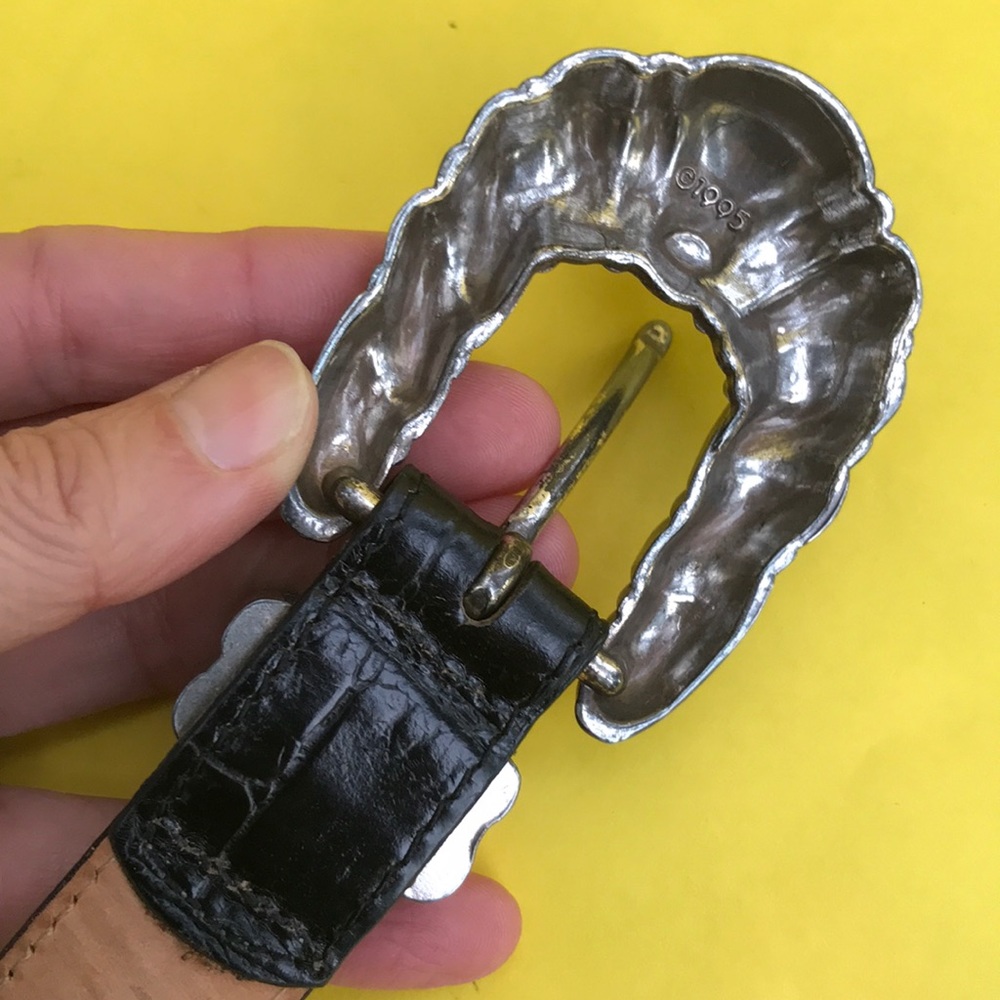 Vintage black/silver leather belt - Picture 8 of 10